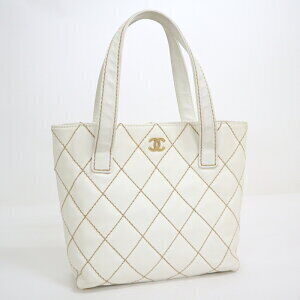 CHANEL Tote Bag Wild Stitch Leather White